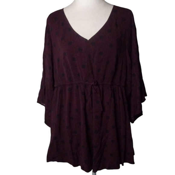 Torrid Babydoll Stretch Challis Top Burgundy With Navy Blue Polka Dots Size 2 2X - Picture 3 of 11